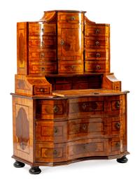 A South German Rococo Inlaid Walnut Secretary Cabinet
