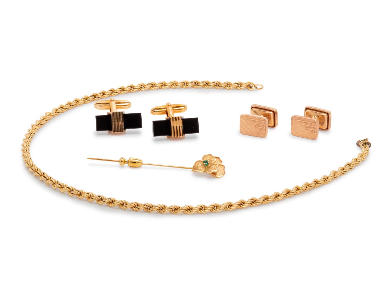 A Collection of Yellow Gold Jewelry,