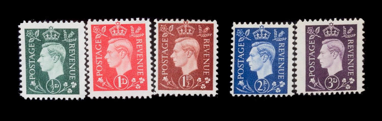 A Group of Five WWII-Era German Propaganda Forgeries of English Stamps — 1941