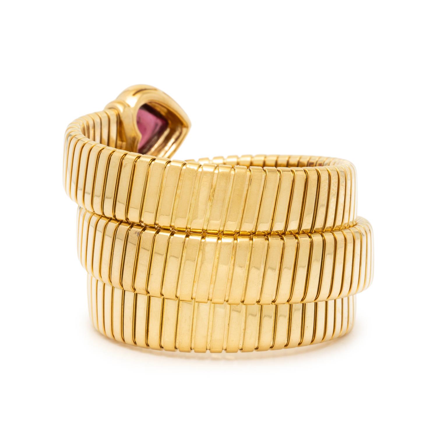 BULGARI, YELLOW GOLD AND PINK TOURMALINE 'SERPENTI' 'TUBOGAS' BRACELET