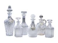 Six Cut and Etched Glass Decanters