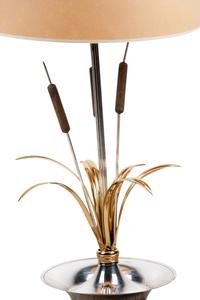 A Silvered and Gilt Metal "Cattail" Lamp in the Style of Maison Charles