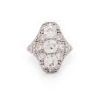ANTIQUE, DIAMOND AND PLATINUM NAVETTE RING
