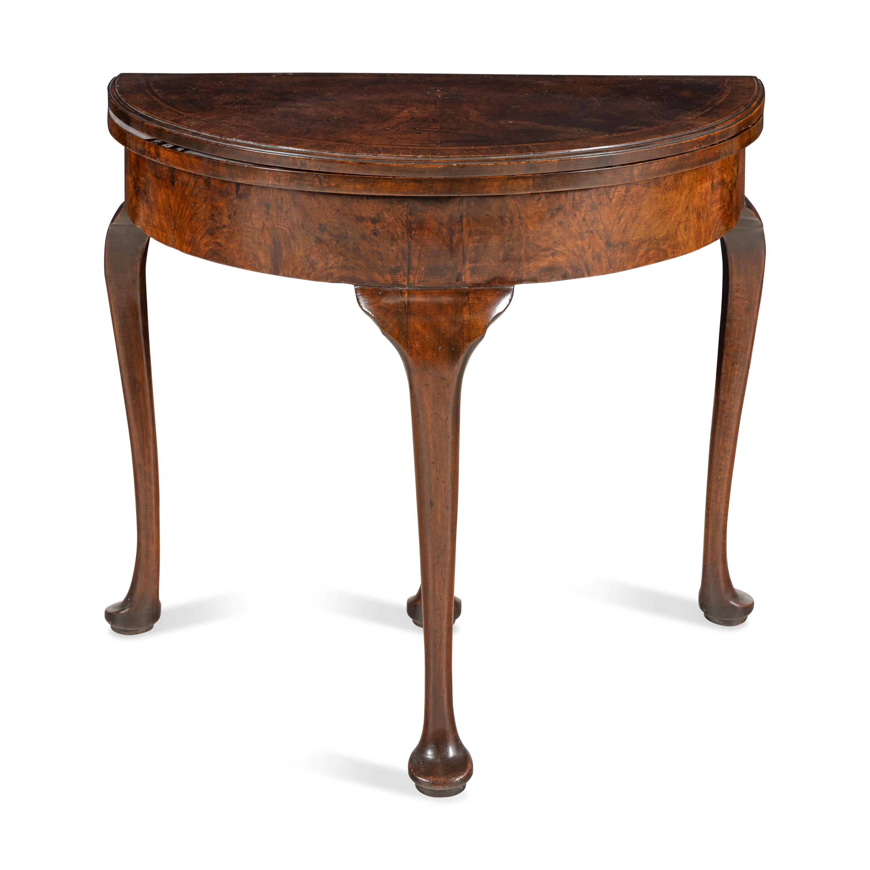 A George II Walnut Demilune Flip-Top Side Table