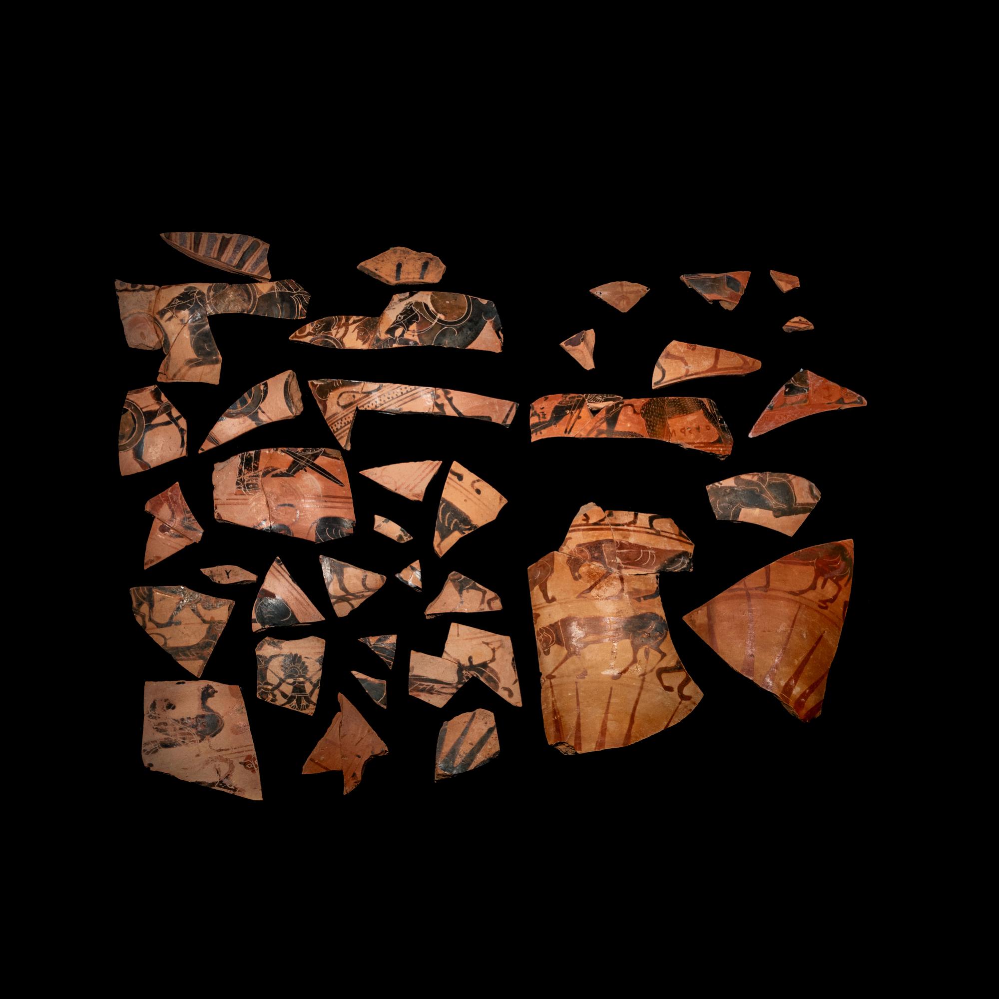 36 Attic Black-Figured Tyrrhenian Amphora Fragments