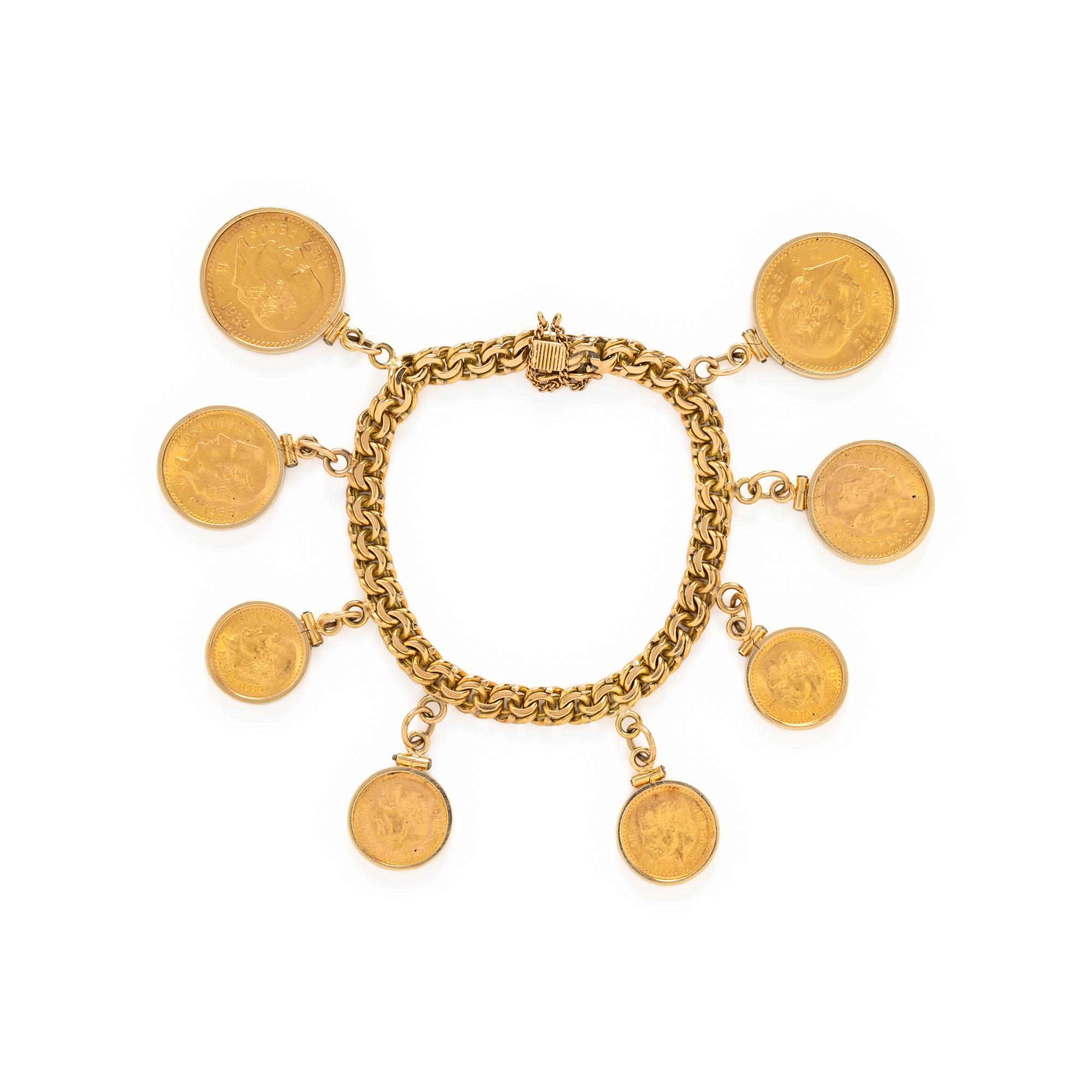 YELLOW GOLD COIN CHARM BRACELET