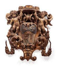 An Italian Baroque Painted and Parcel Gilt Episcopal Coat of Arms