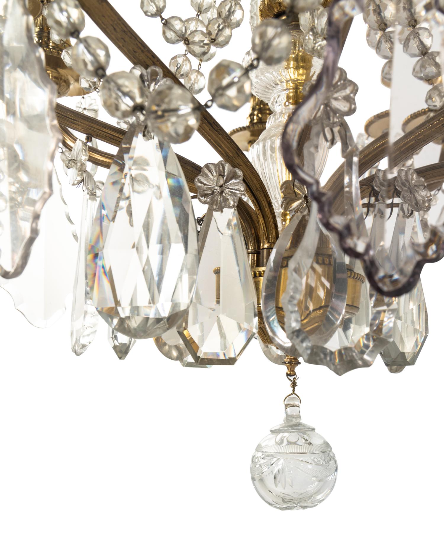A Continental Gilt Brass and Cut Glass Eight-Light Chandelier