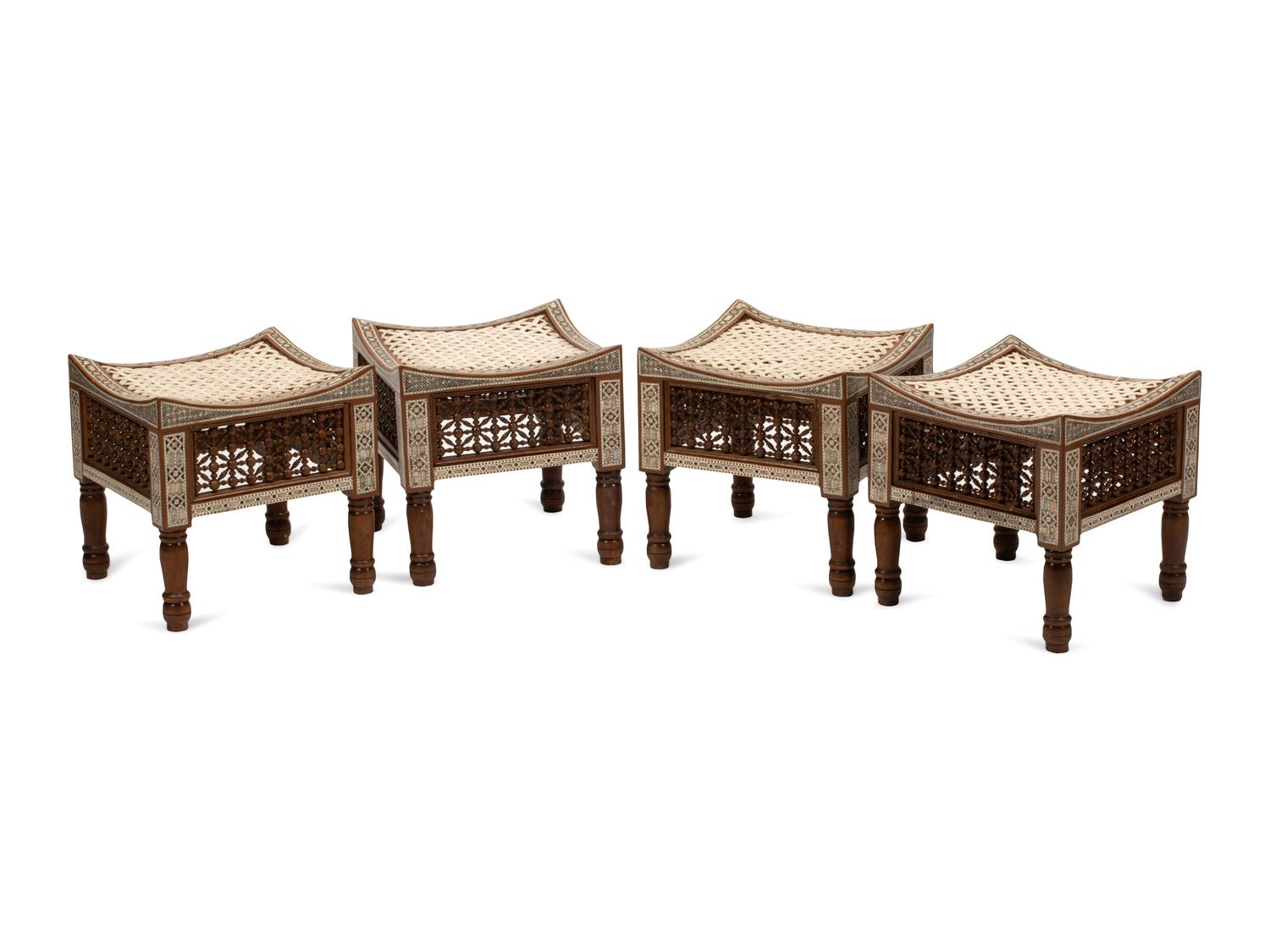 A Set of Four Moorish Style Inlaid Stools