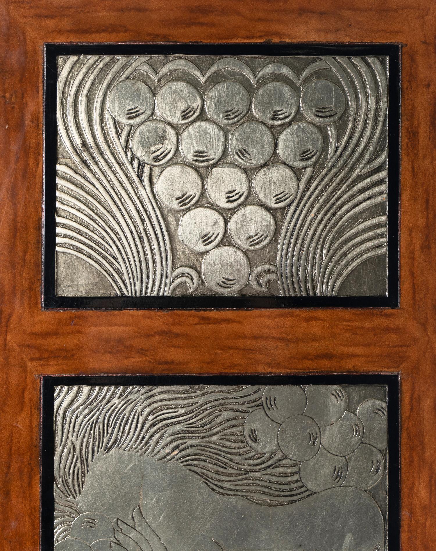 Art Deco Floor Screen panels depicting nude figures after René Lalique's Figurines et Raisins