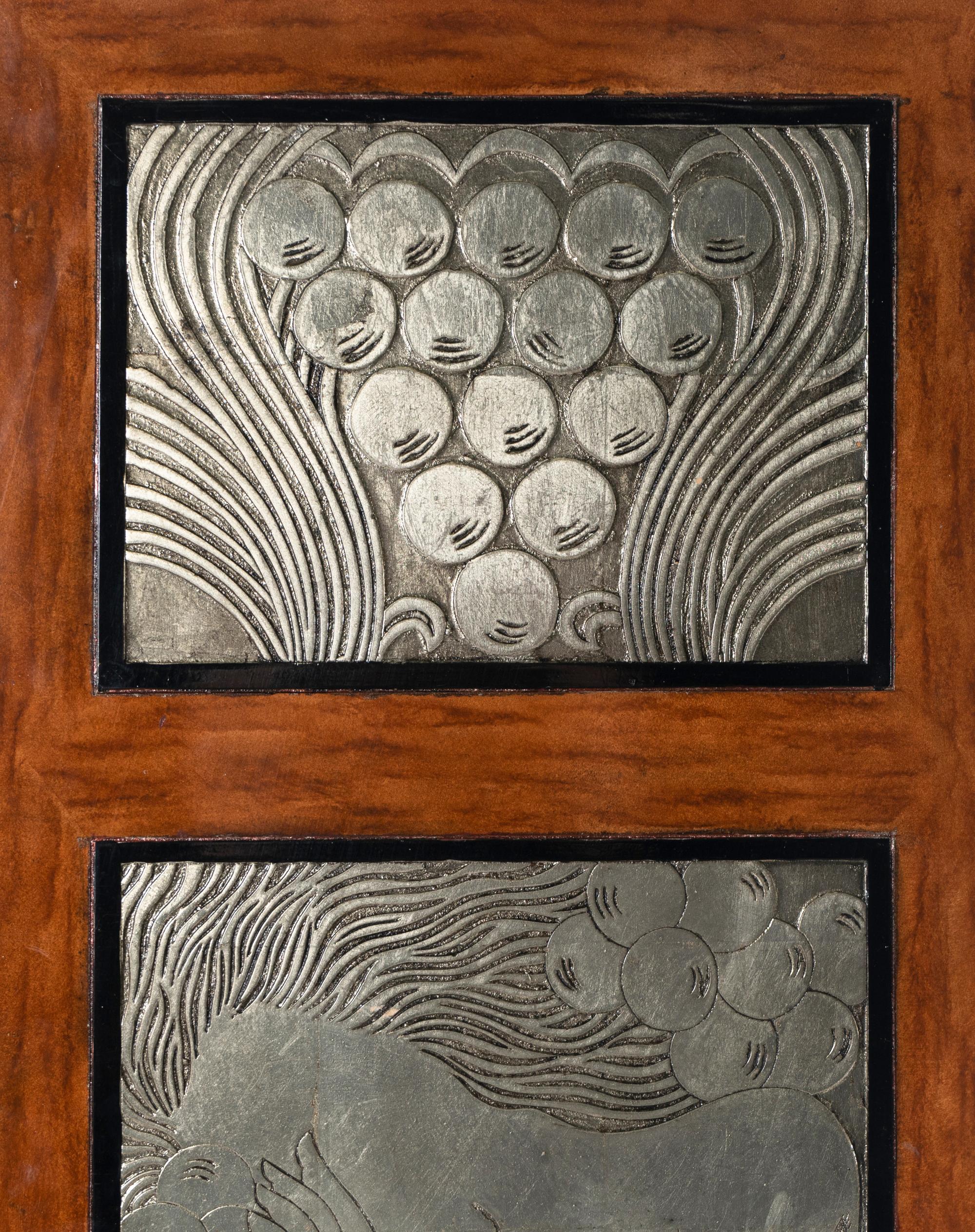 Art Deco Floor Screen panels depicting nude figures after René Lalique's Figurines et Raisins