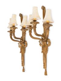 A Pair of Louis XVI Style Gilt Bronze Three-Light Sconces