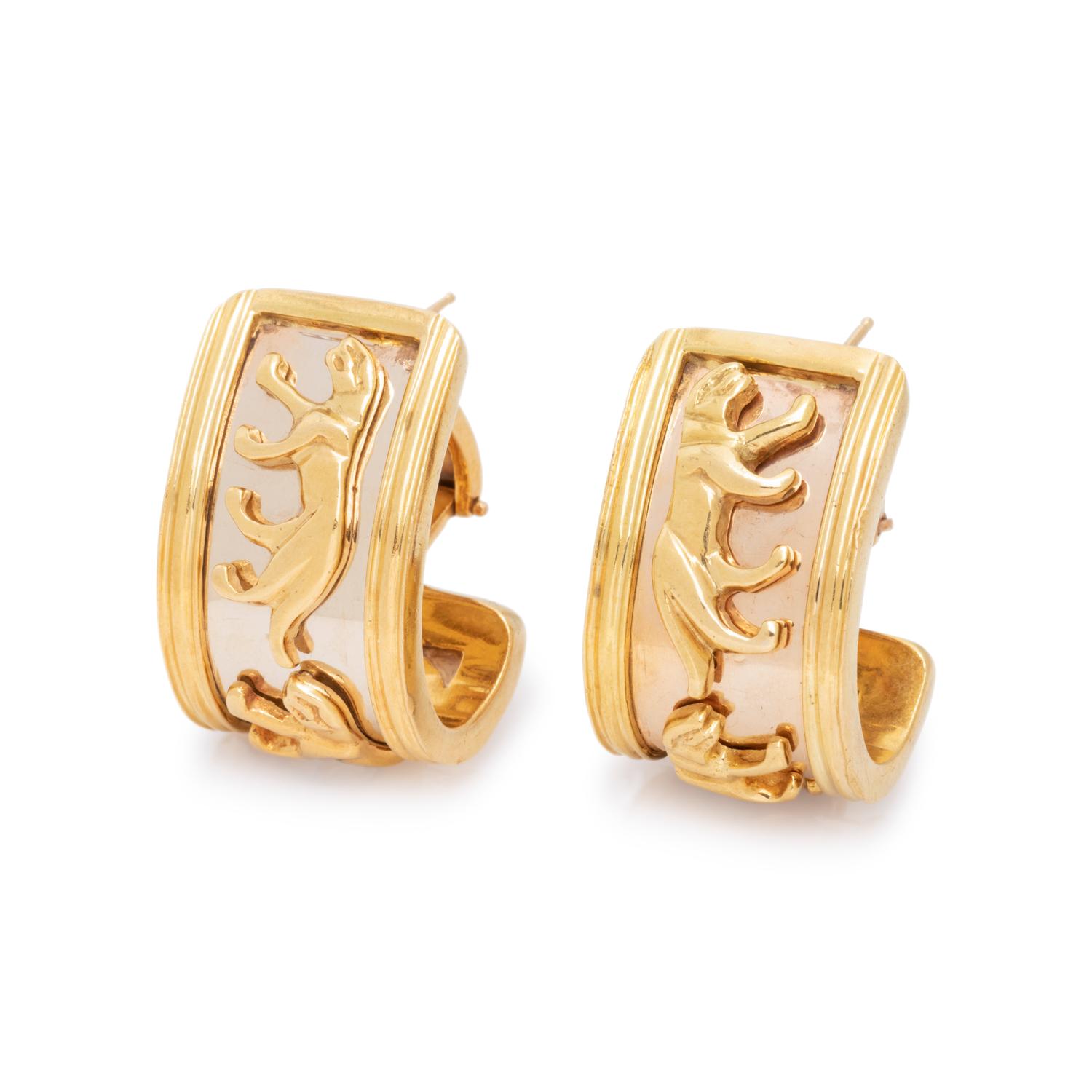 BICOLOR GOLD PANTHER HOOP EARCLIPS