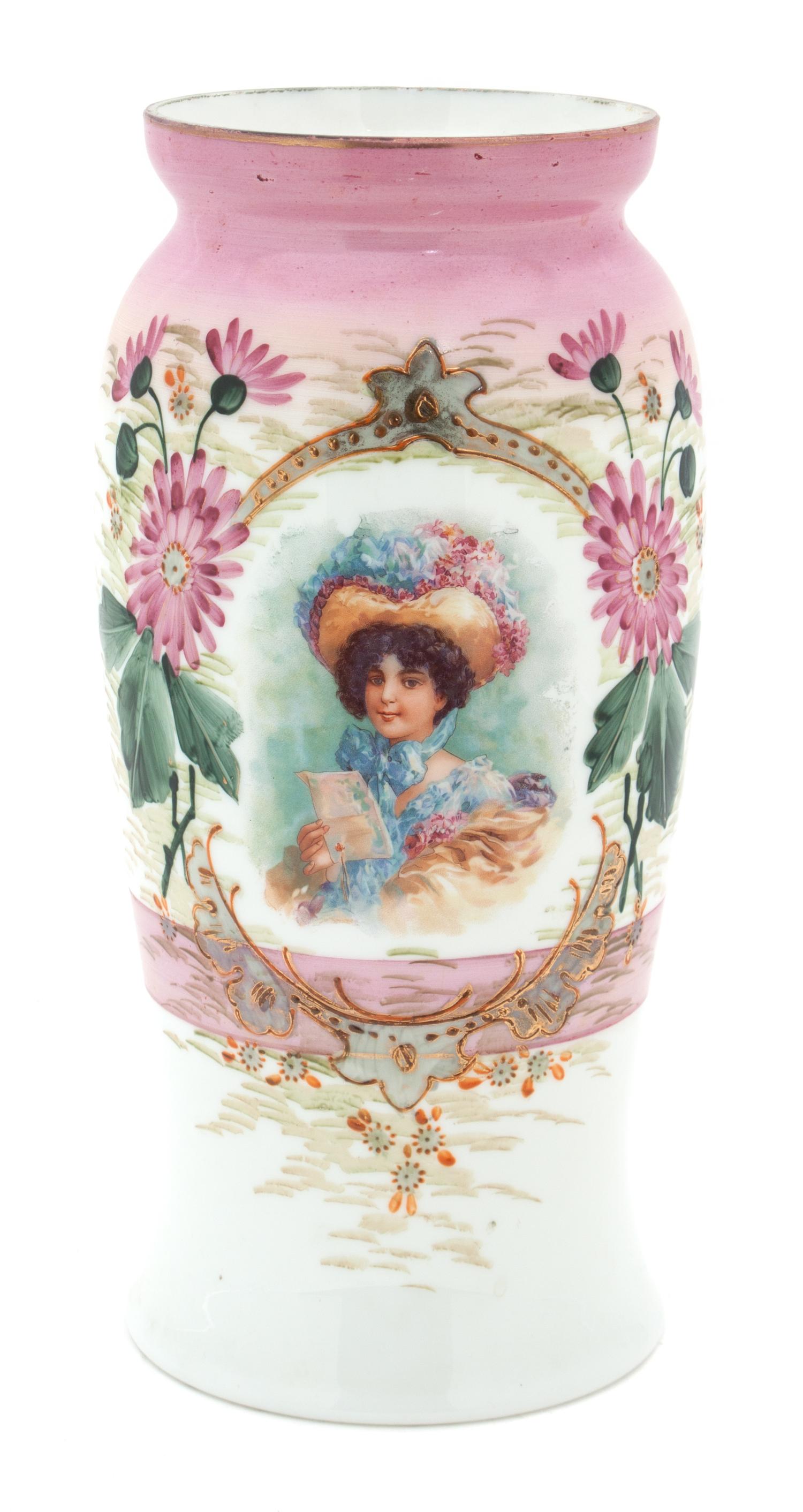 A Painted Porcelain Vase Height 12 3/4 inches.