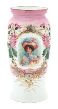 A Painted Porcelain Vase Height 12 3/4 inches.