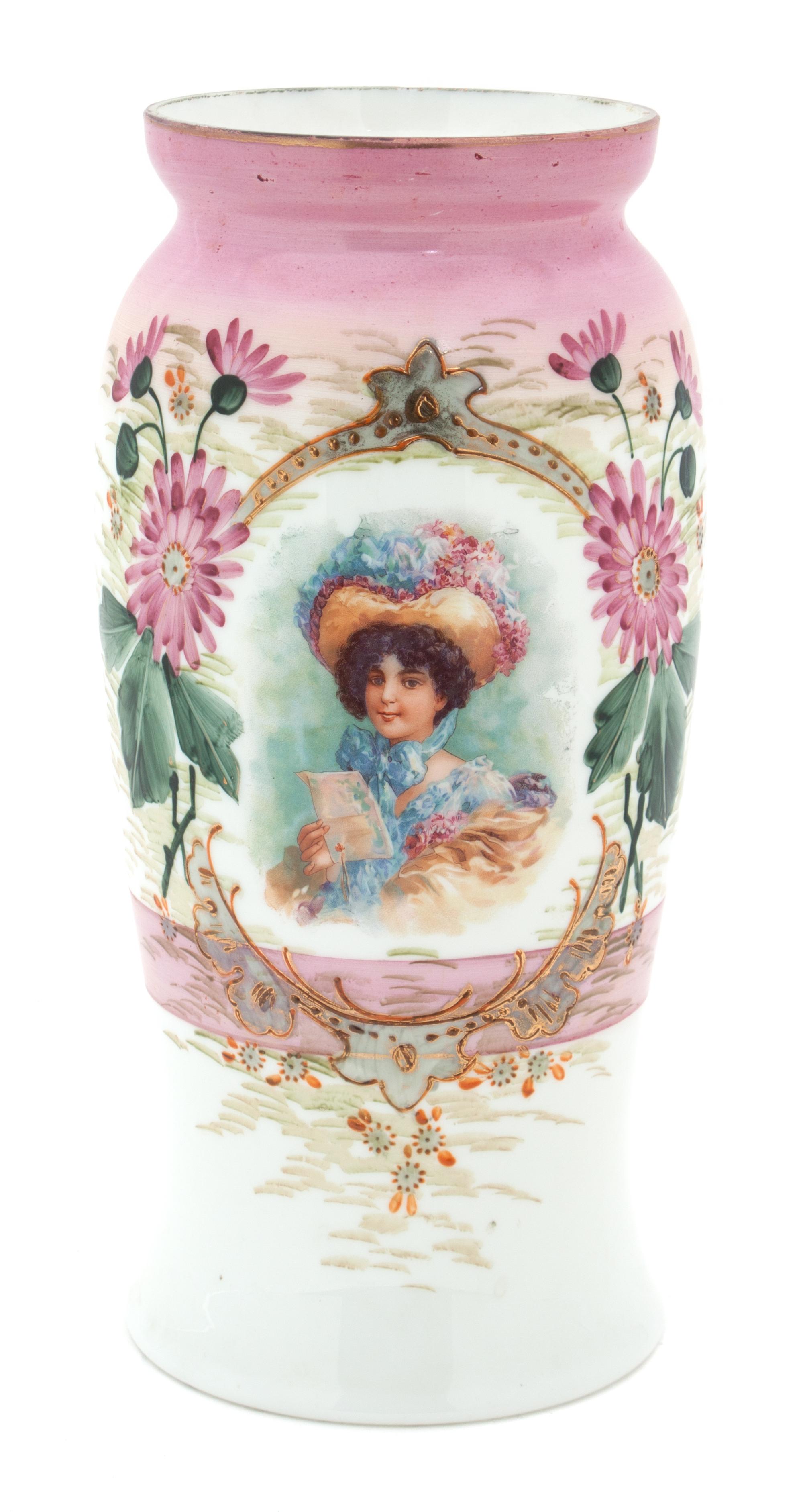 A Painted Porcelain Vase Height 12 3/4 inches.