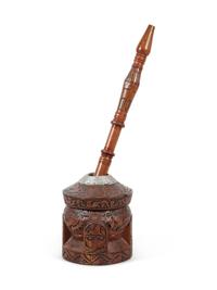 A Carved Walnut Coffee Mortar and Pestle