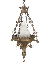 A Continental Brass and Frosted Glass Hall Lantern