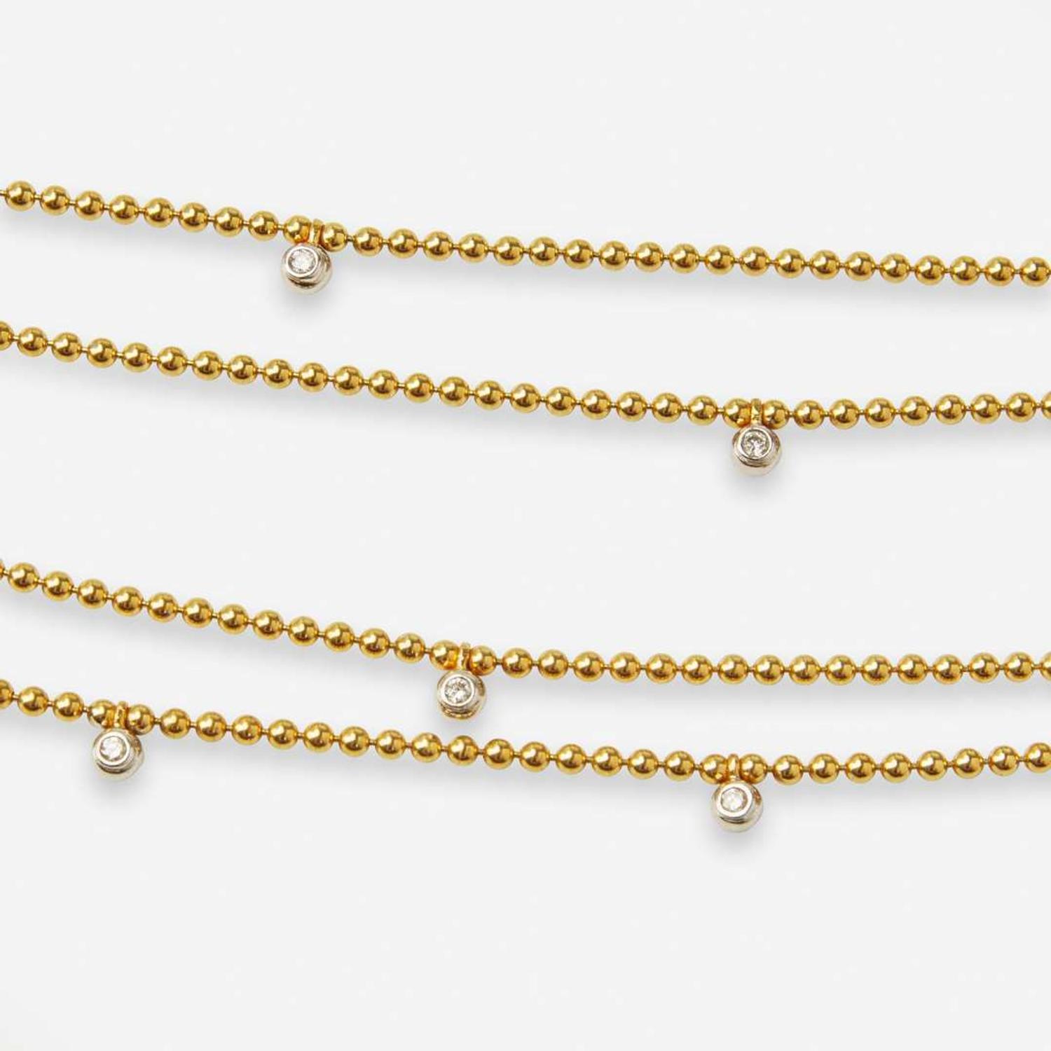 An 18K Yellow Gold and Diamond Bead Link Necklace