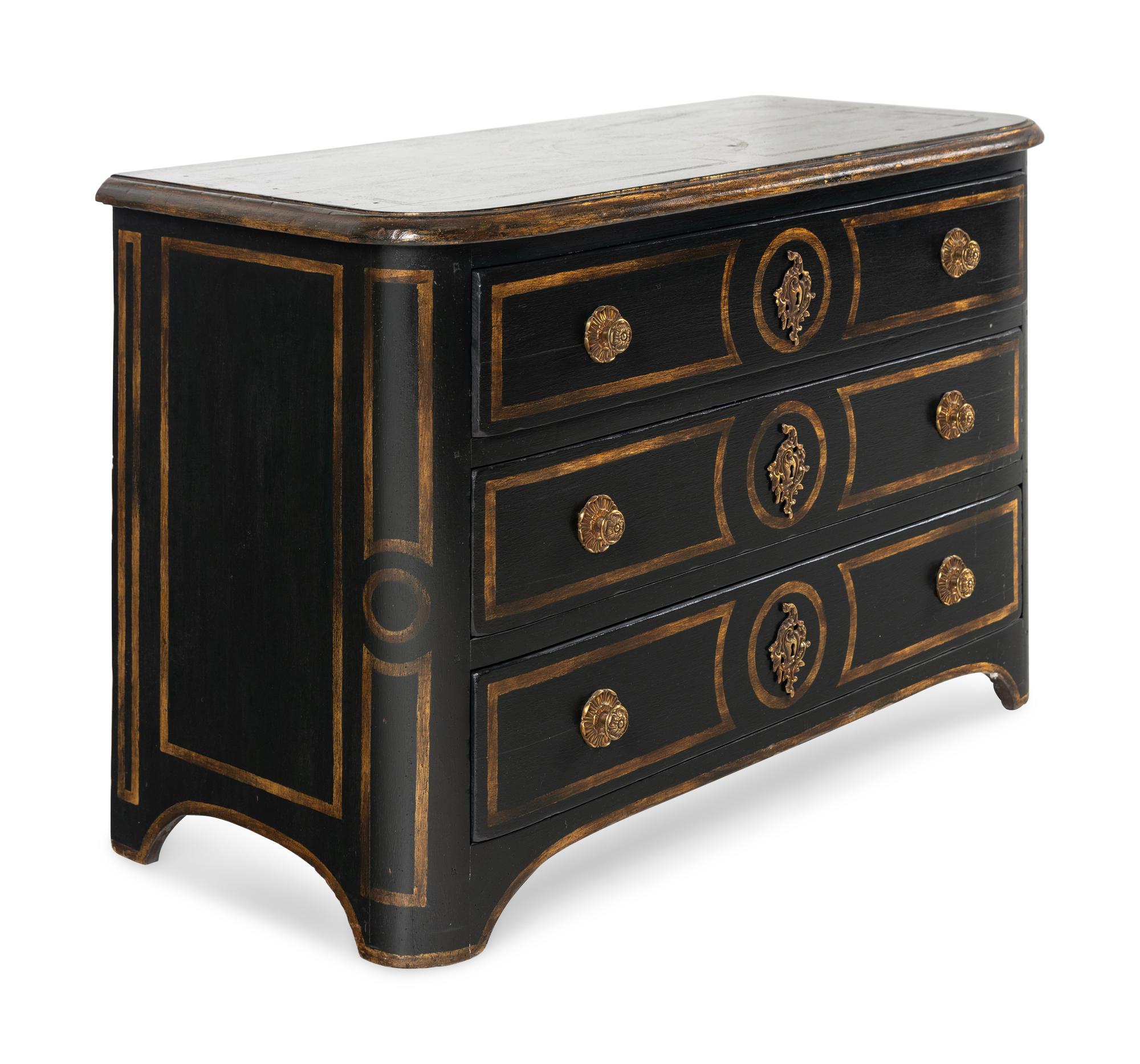 A Régence Style Black and Gold-Painted Commode