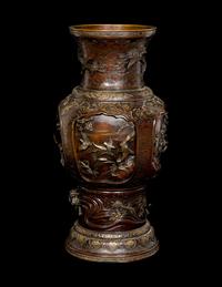 A Japanese Bronze and Mixed-Metal Floor Vase