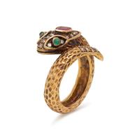 YELLOW GOLD, GEMSTONE AND DIAMOND SNAKE RING