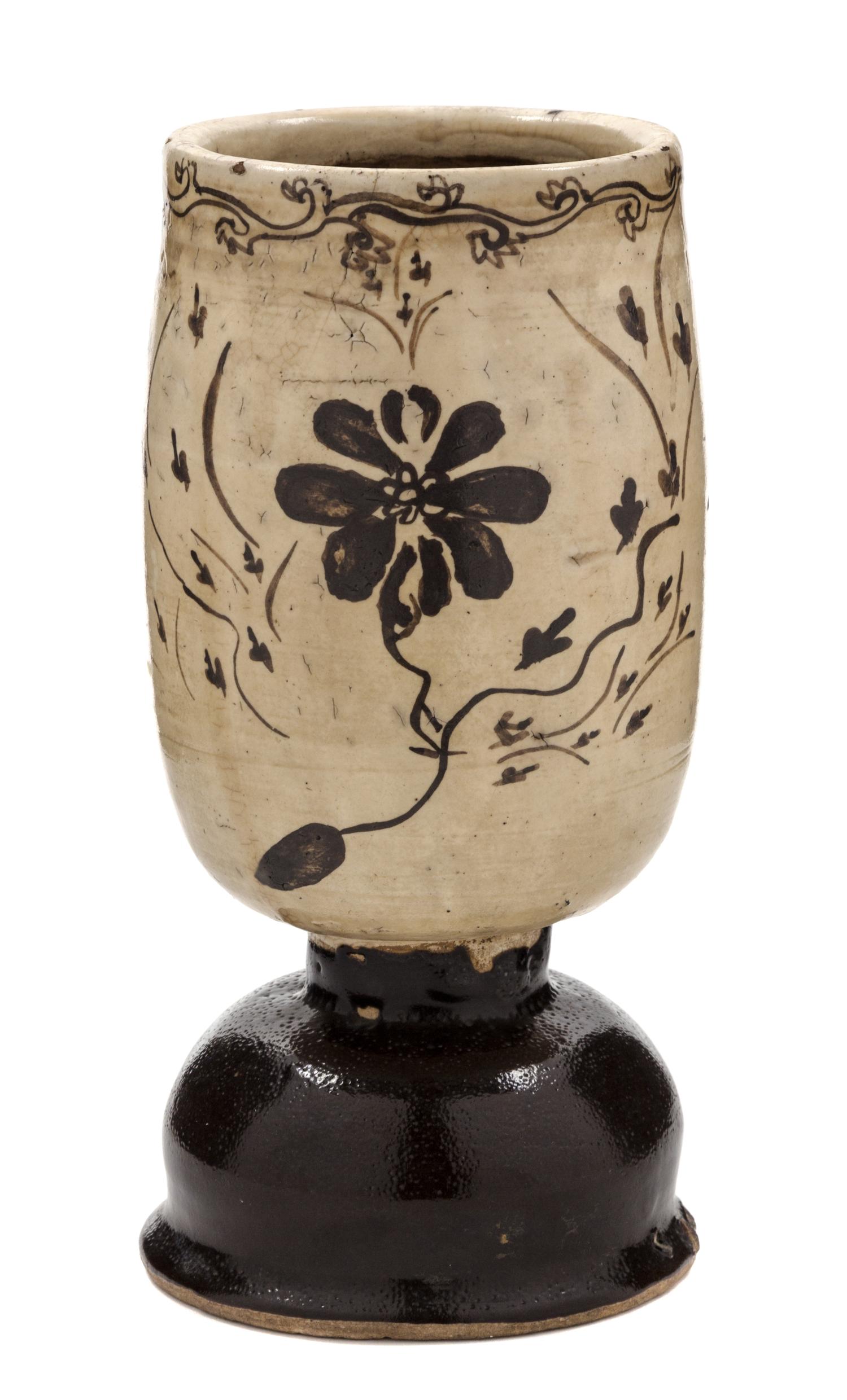 A Cizhou Stoneware Stem Vessel Height 9 1/2 inches.