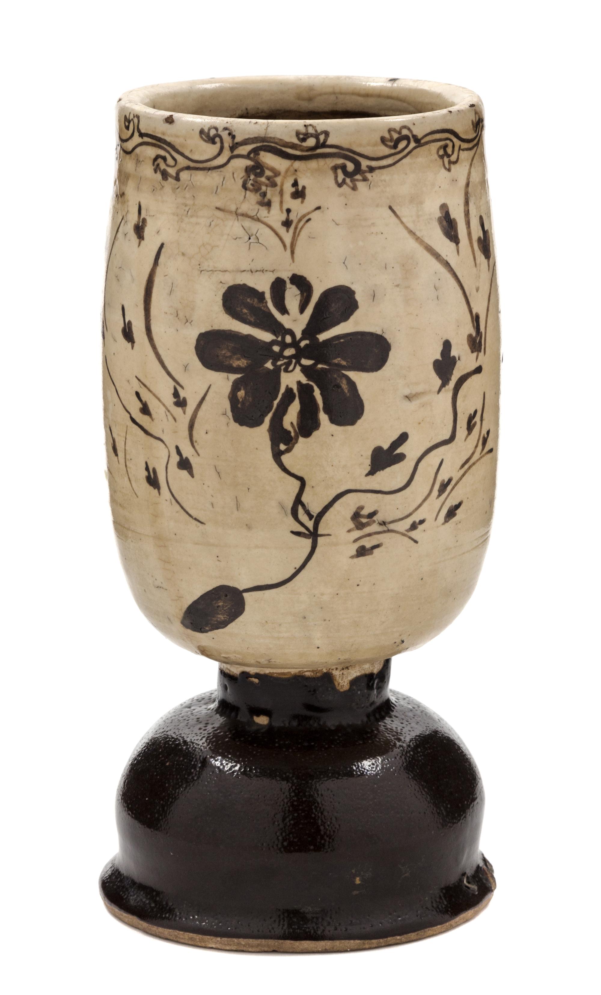 A Cizhou Stoneware Stem Vessel Height 9 1/2 inches.