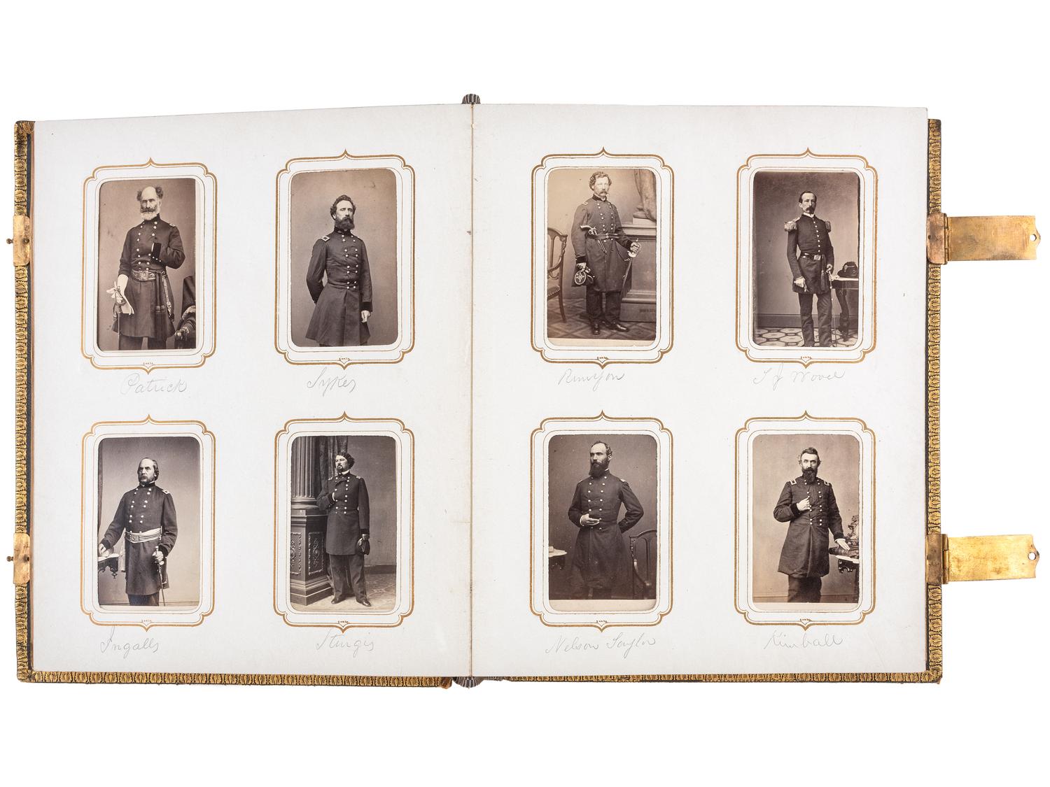 [CIVIL WAR]. BRADY, Mathew, photographer. Exceptional album containing 120 CDVs of Union generals and officers, incl. Joshua Chamberlain and George A. Custer. New York, NY: E. & H.T. Anthony, 1860s.