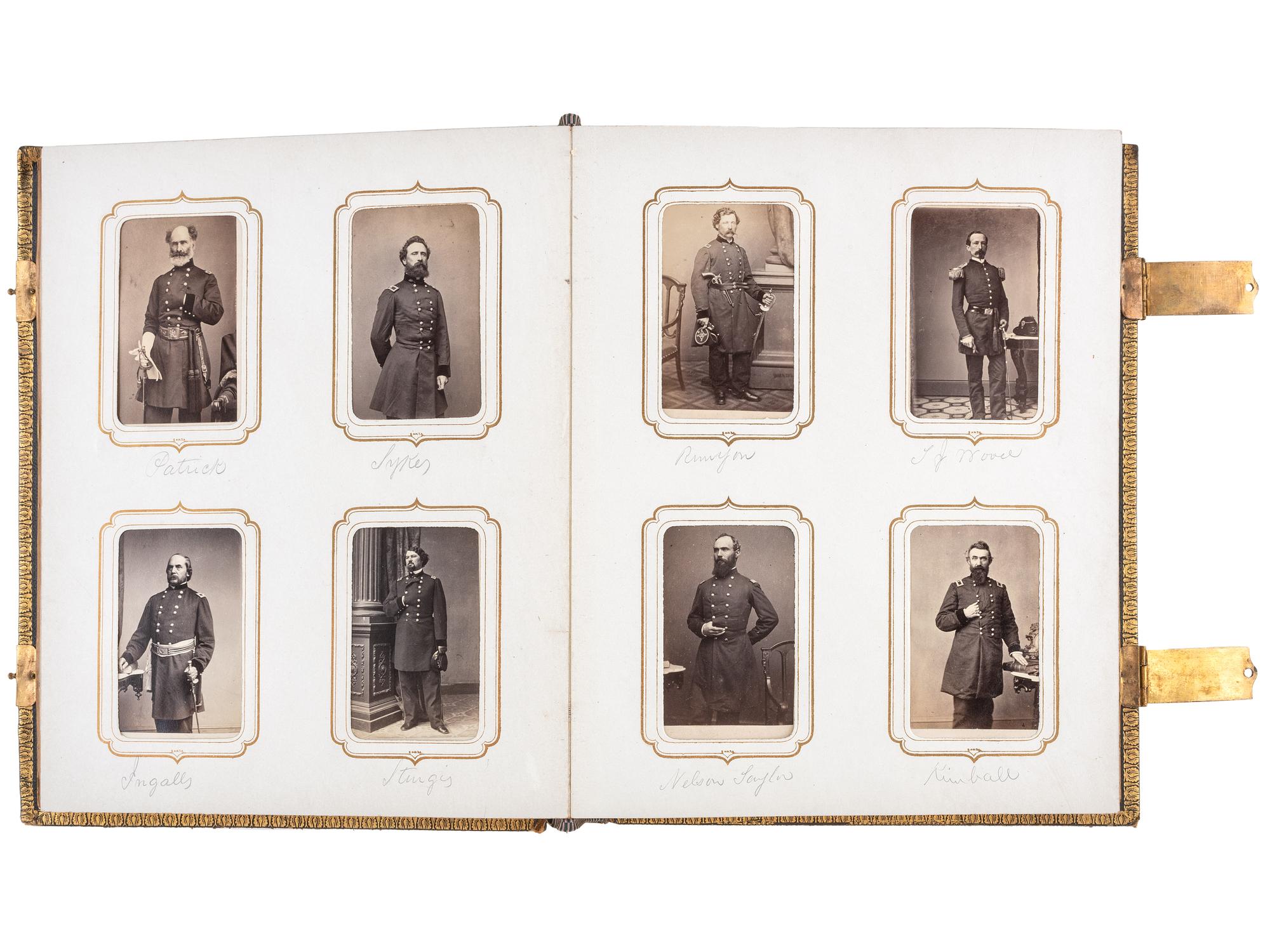 [CIVIL WAR]. BRADY, Mathew, photographer. Exceptional album containing 120 CDVs of Union generals and officers, incl. Joshua Chamberlain and George A. Custer. New York, NY: E. & H.T. Anthony, 1860s.
