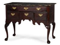 An Oversized Queen Anne Stained Shell-Carved Cherrywood Faux-Marble Top Dressing Table