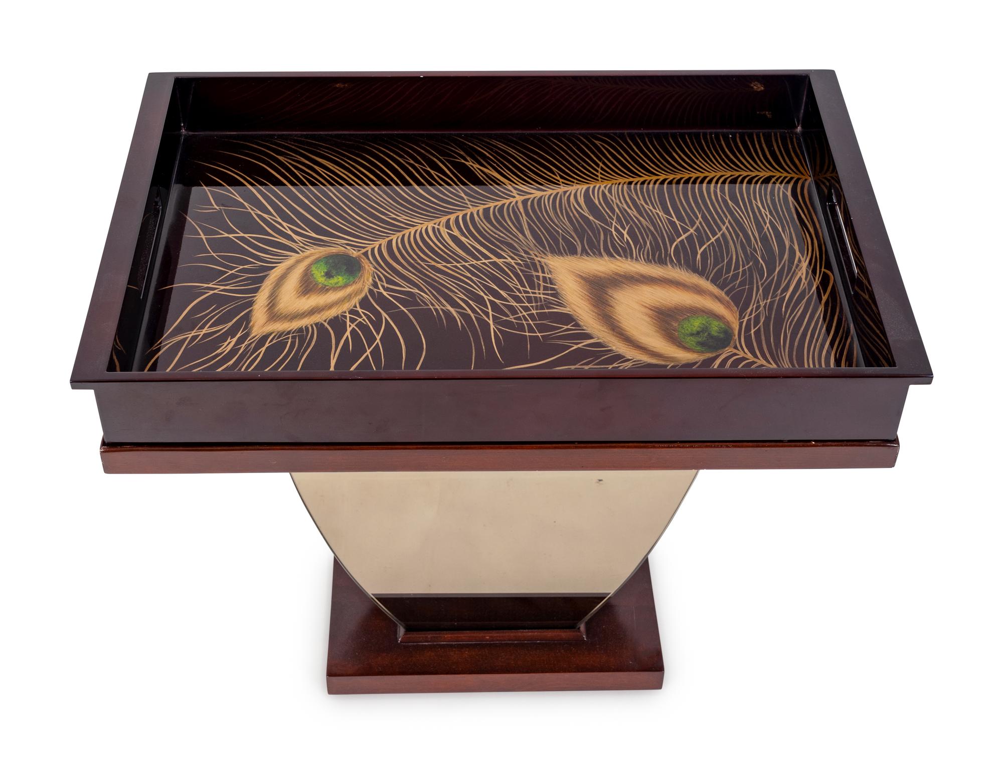 A Contemporary Brown Lacquer Tray Top Side Table — 21ST CENTURY