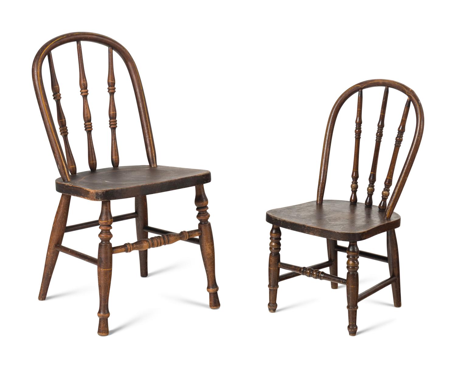 Two Sets of Four Child's Windsor Chairs
