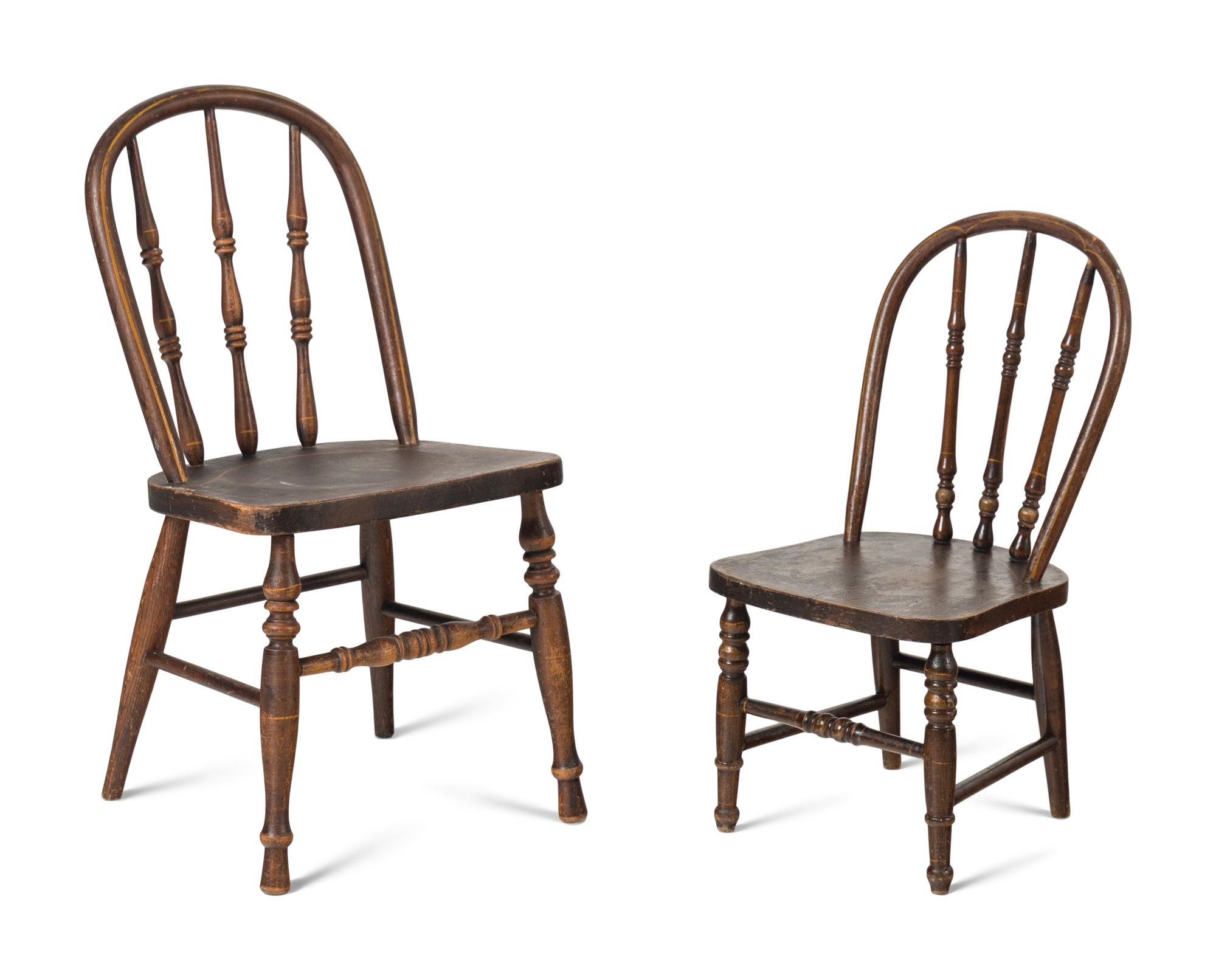 Two Sets of Four Child's Windsor Chairs