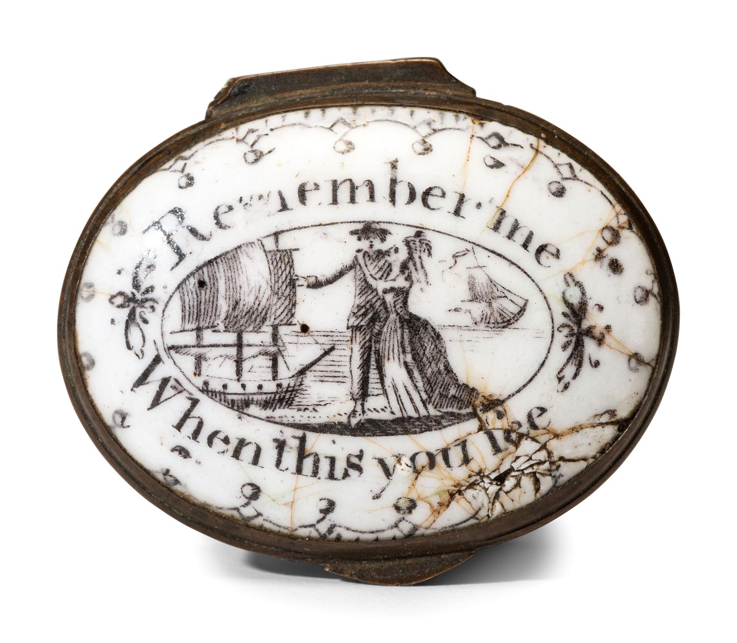 A Bilston Enamel Miniature Hinged Porcelain Trinket or Pill Box