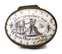 A Bilston Enamel Miniature Hinged Porcelain Trinket or Pill Box
