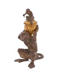 A French Bronze and Gilt Bronze Monkey-form Inkwell