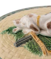 A Minton Majolica "Gun Dog" Game Pie Dish and Cover