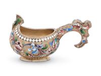 A Russian Silver-Gilt and Shaded Enamel Kovsh