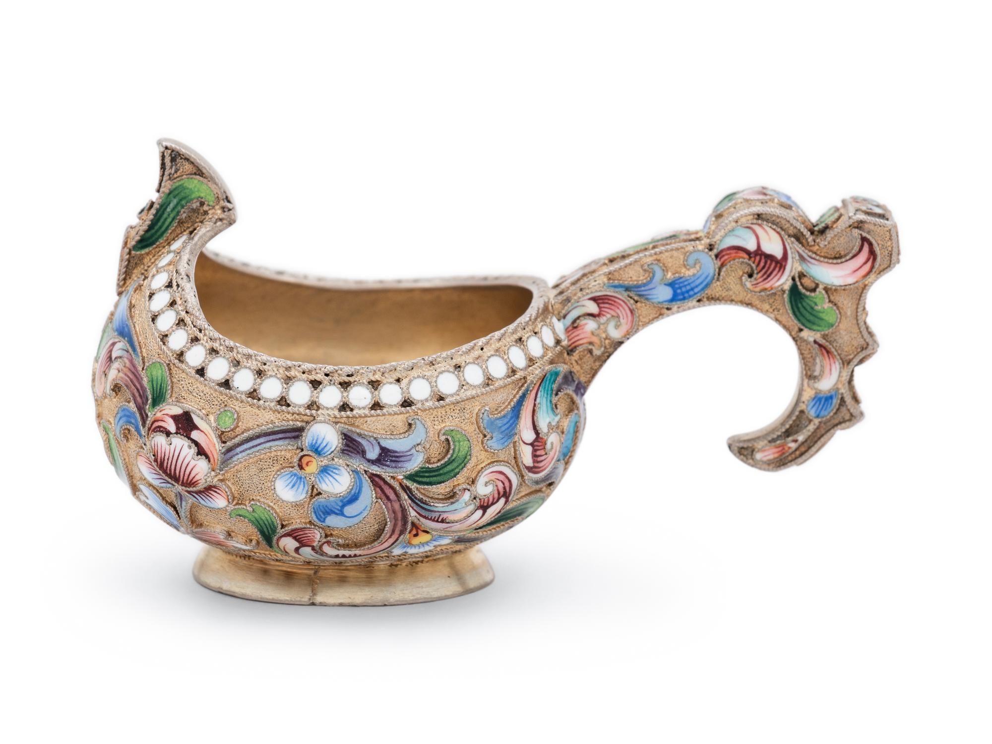 A Russian Silver-Gilt and Shaded Enamel Kovsh