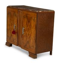 An Art Deco Style Burl Walnut Marble-Top Serving Cabinet