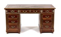 A French Empire Style Brass Mounted Pedestal Desk Height — 19TH CENTURY