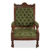 Fine Modern Gothic carved walnut upholstered armchair Daniel Pabst (1826-1910), Philadelphia, PA, circa 1880