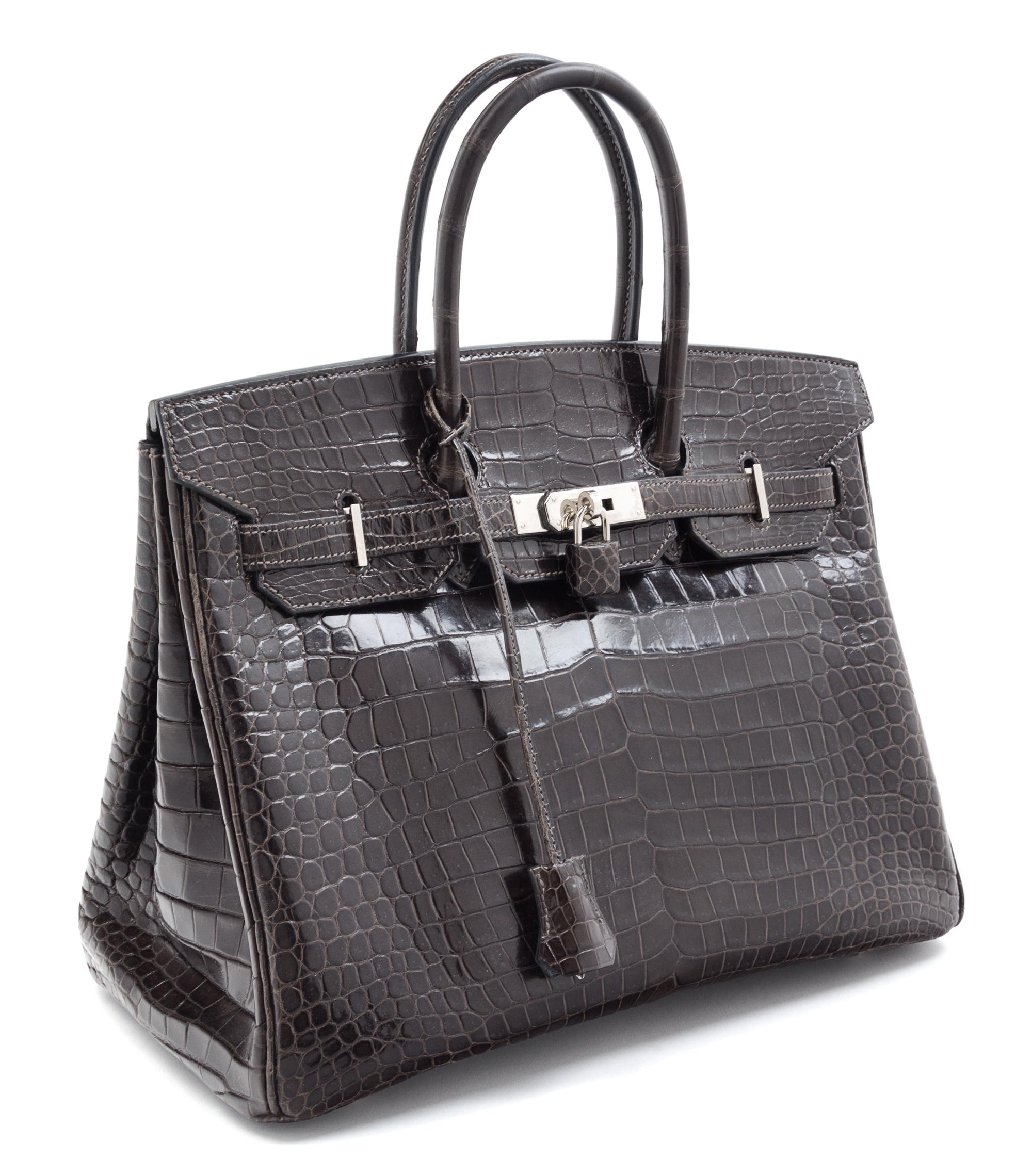 An Hermes Graphite Porosus Crocodile 35cm Birkin Handbag, 14" x 10" x 7".