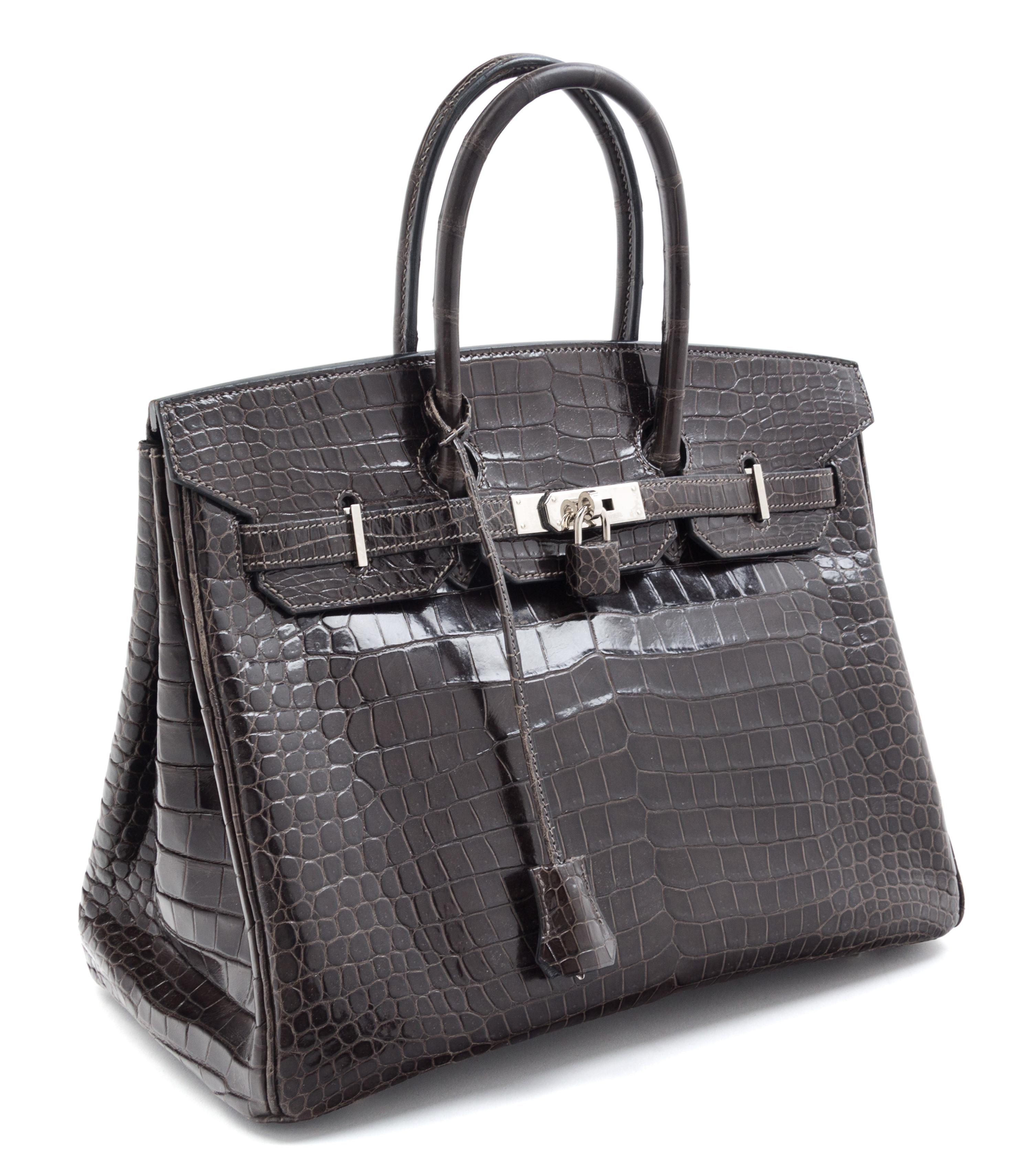 An Hermes Graphite Porosus Crocodile 35cm Birkin Handbag, 14" x 10" x 7".