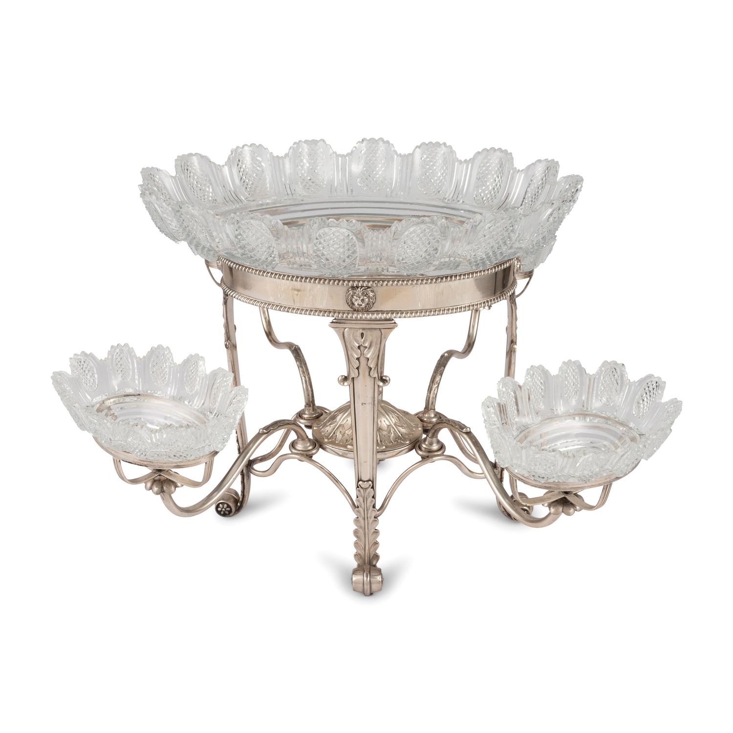 A Sheffield Plate Epergne with Cut Glass Bowls