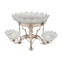 A Sheffield Plate Epergne with Cut Glass Bowls