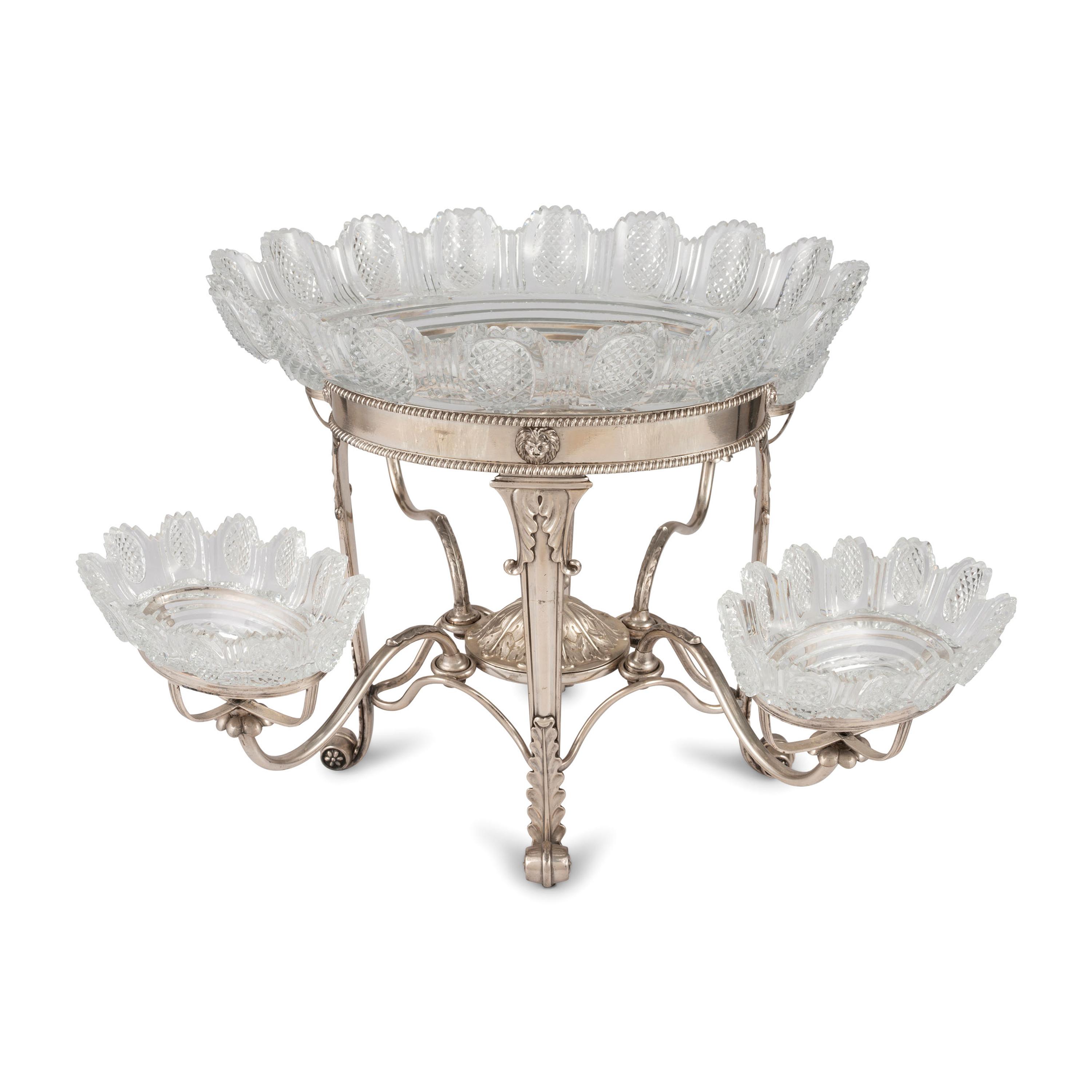 A Sheffield Plate Epergne with Cut Glass Bowls