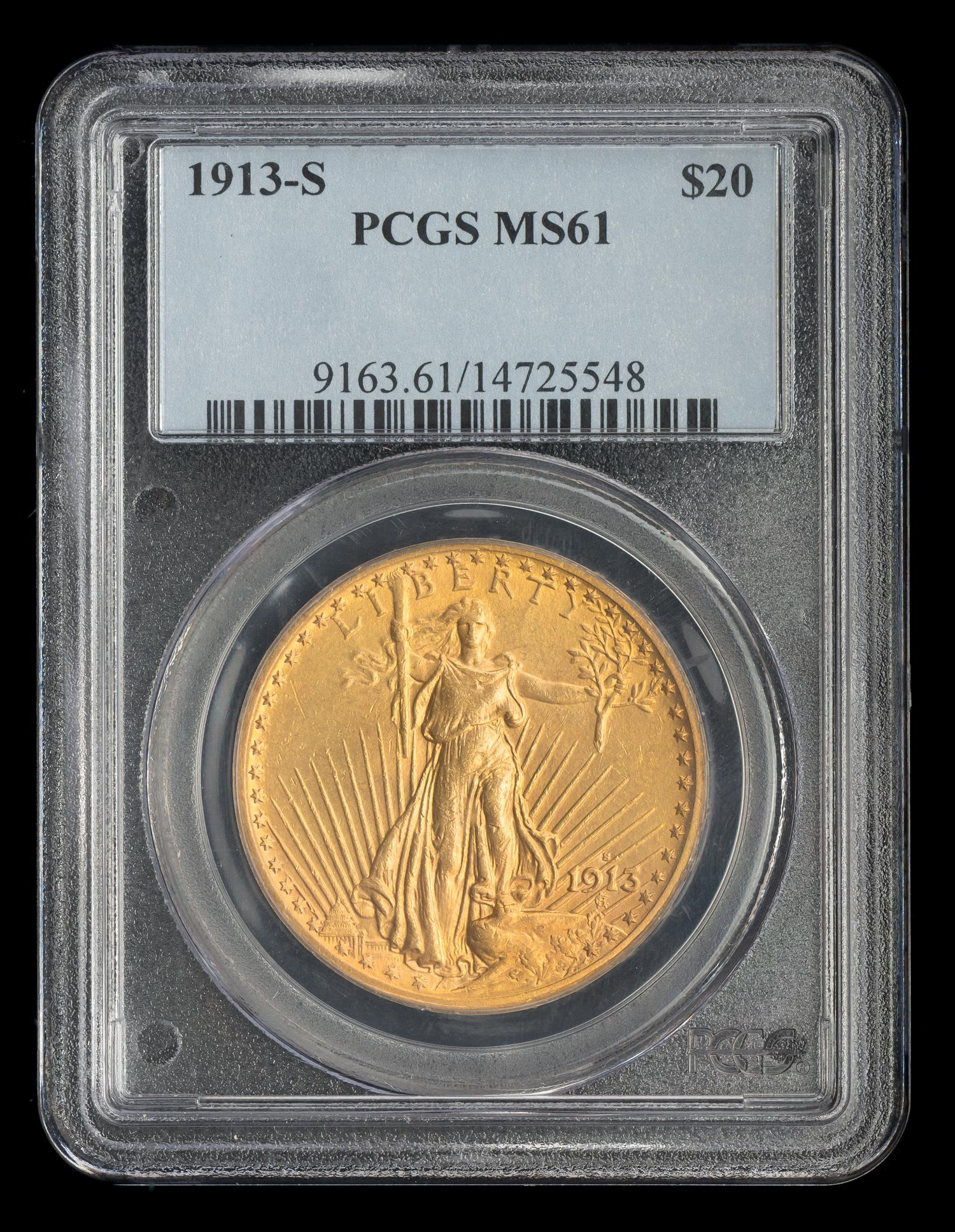 A United States 1913-S St. Gaudens $20 Gold Coin