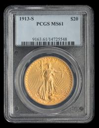 A United States 1913-S St. Gaudens $20 Gold Coin
